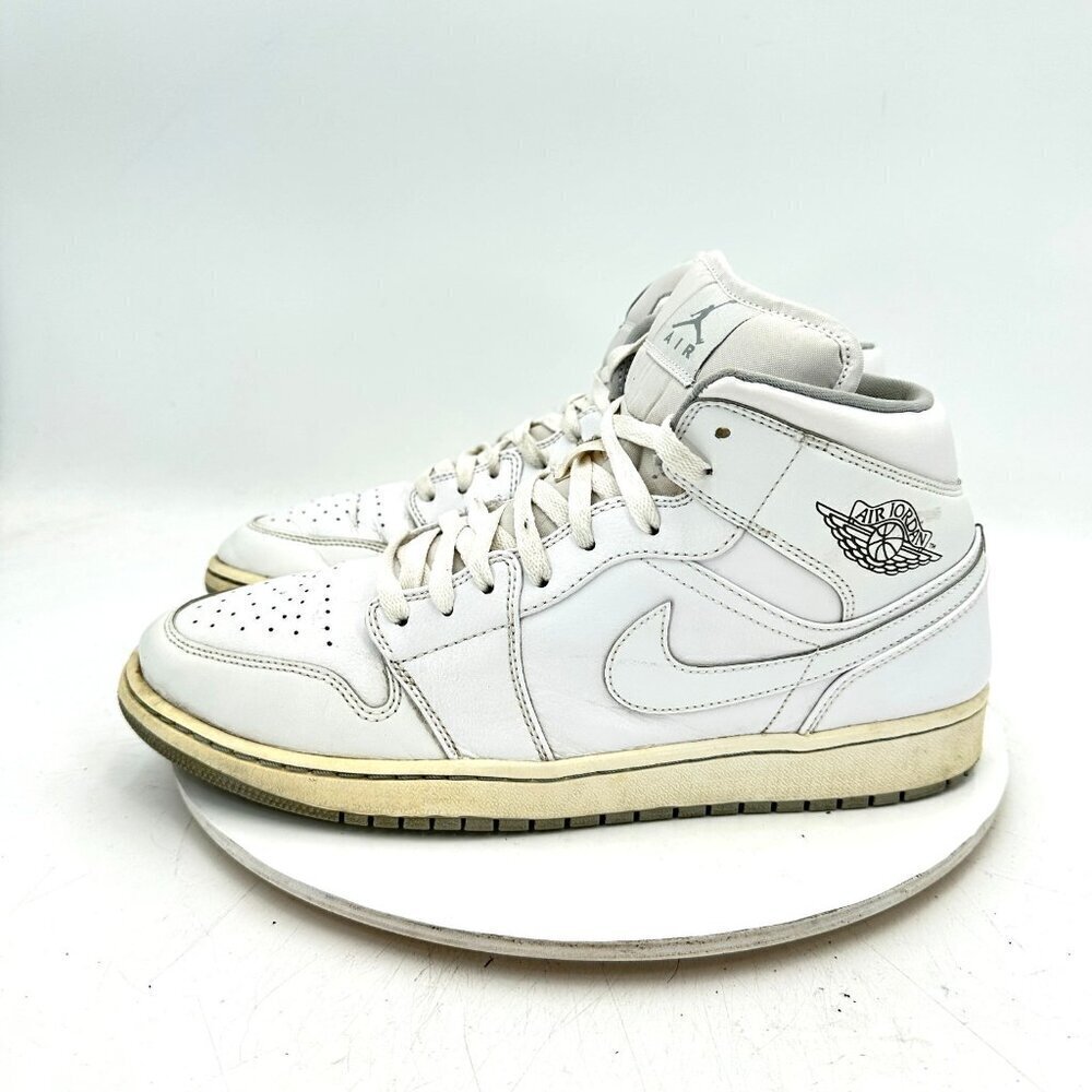 Nike Air Jordan 1 Mid Men Size 12 554724-112 White Wolf Gray Basketball Shoes